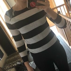 Michael kors black and white stripe zipper shirt
